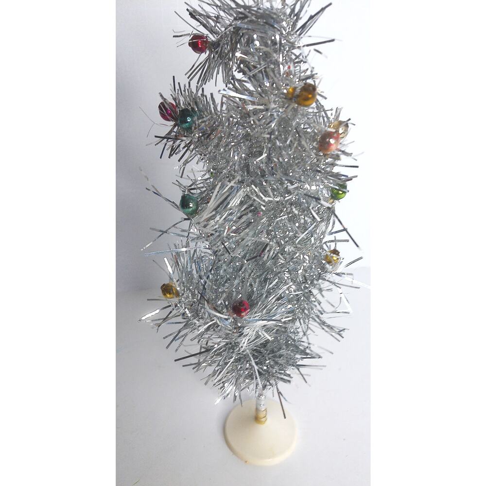 Vintage Silver Aluminum Tabletop Feather Tree With Mercury Ball Ornaments - Picture 2 of 7